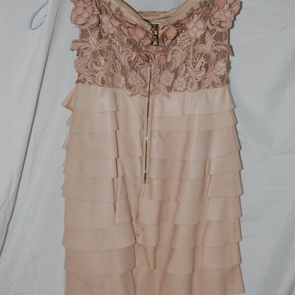 Valentino ❤️ RUNWAY Light Pink Nude Real Leather 3D floral Flower Dress Size 2 - Picture 10 of 15
